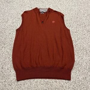 Peter Millar Merino Wool Sweater Vest Mens L Quarter Zip Burnt Orange Preppy